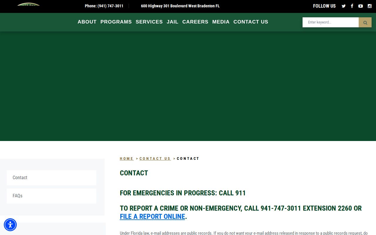 Manatee County Sheriff contact directory for booking and records questions