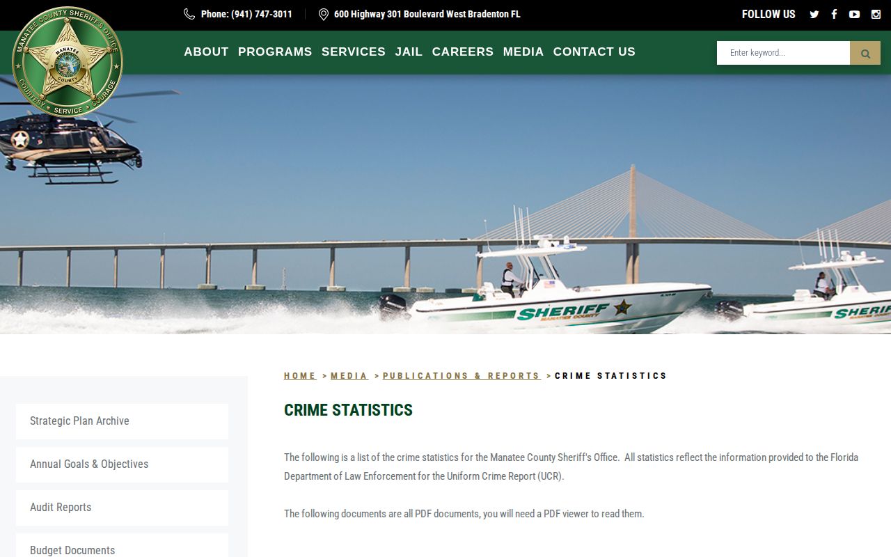 Manatee County Sheriff historical Uniform Crime Reporting archive