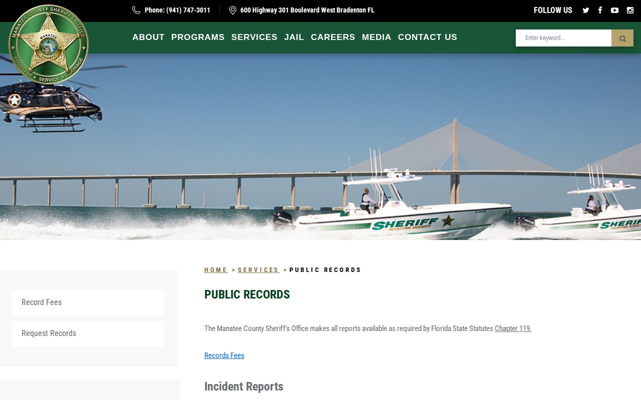 Manatee County Sheriff public records address and request instructions