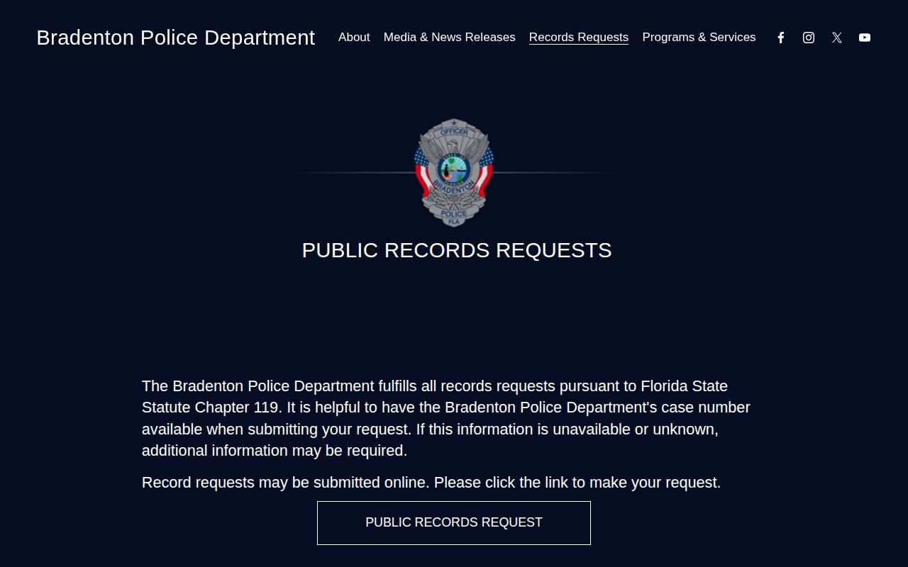 Bradenton Police public records request information