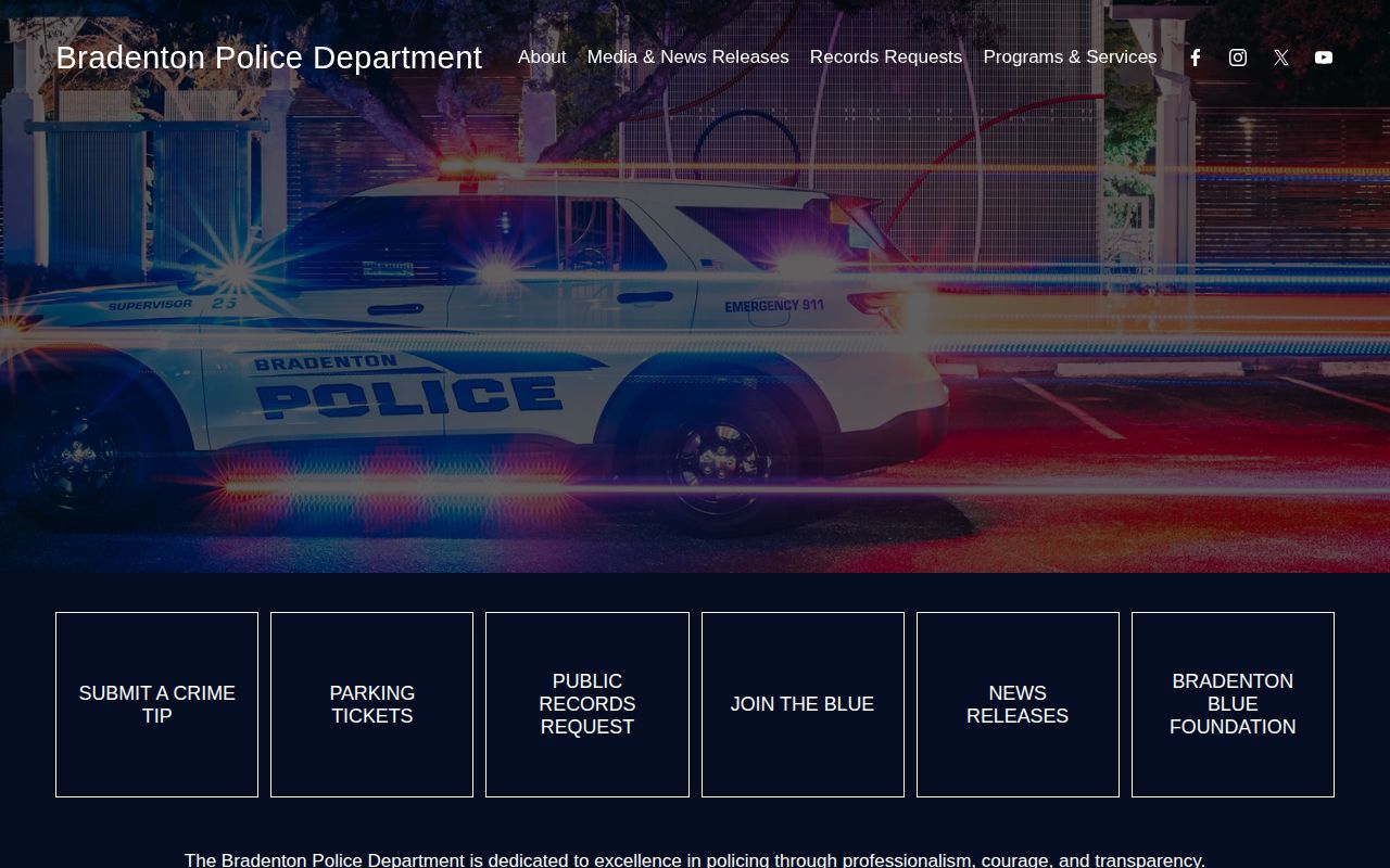 Bradenton Police Department official website and records navigation